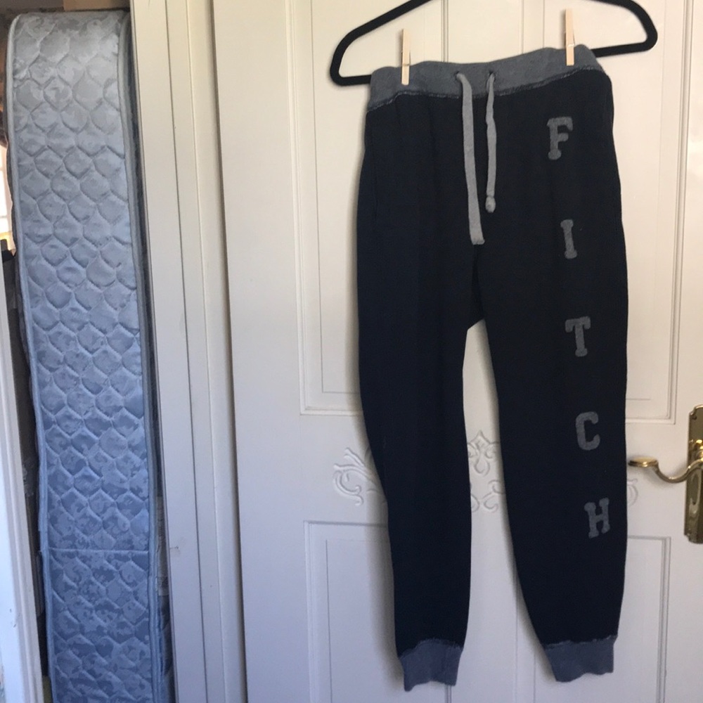 Abercrombie & Fitch Navy Blue Knit Jogger Sweatpants with Gray Accents